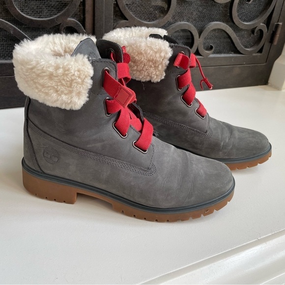 Timberland Jayne Shearling-Collar Waterproof Boots Leather 10 - Picture 1 of 15